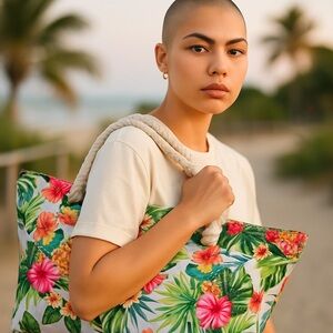 Tesalate Tropical Floral Tote Bag with Bold Botanical Print. New in Box